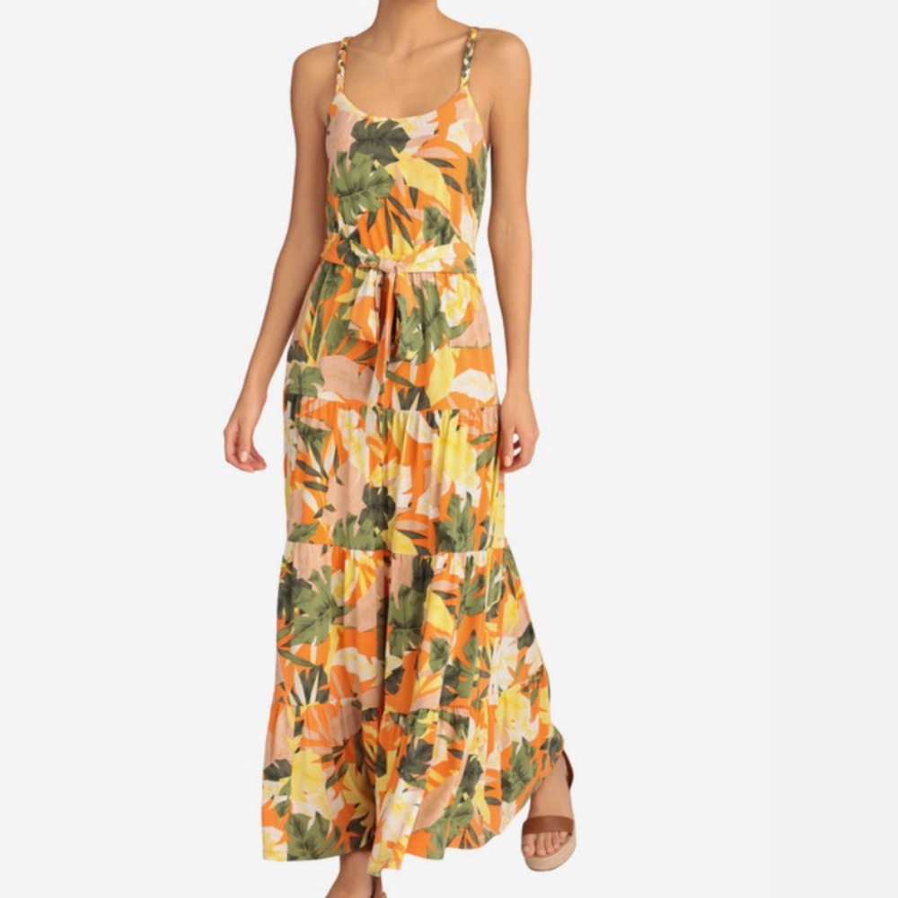 London Times Braided Straps Tropical Midi Dress Size 4